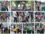 Polres Balangan Gotong Royong Bersihkan Taman Sanggam, Dukung Gerakan Indonesia Asri