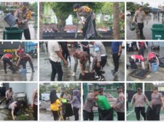 Polres Balangan Gotong Royong Bersihkan Taman Sanggam, Dukung Gerakan Indonesia Asri