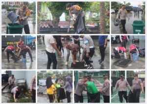 Polres Balangan Gotong Royong Bersihkan Taman Sanggam, Dukung Gerakan Indonesia Asri